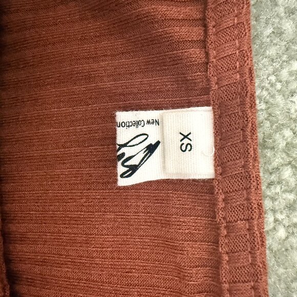 Riah Fashion Rust Ribbed Long Sleeve Bodycon Dress – Size XS - Picture 3 of 3